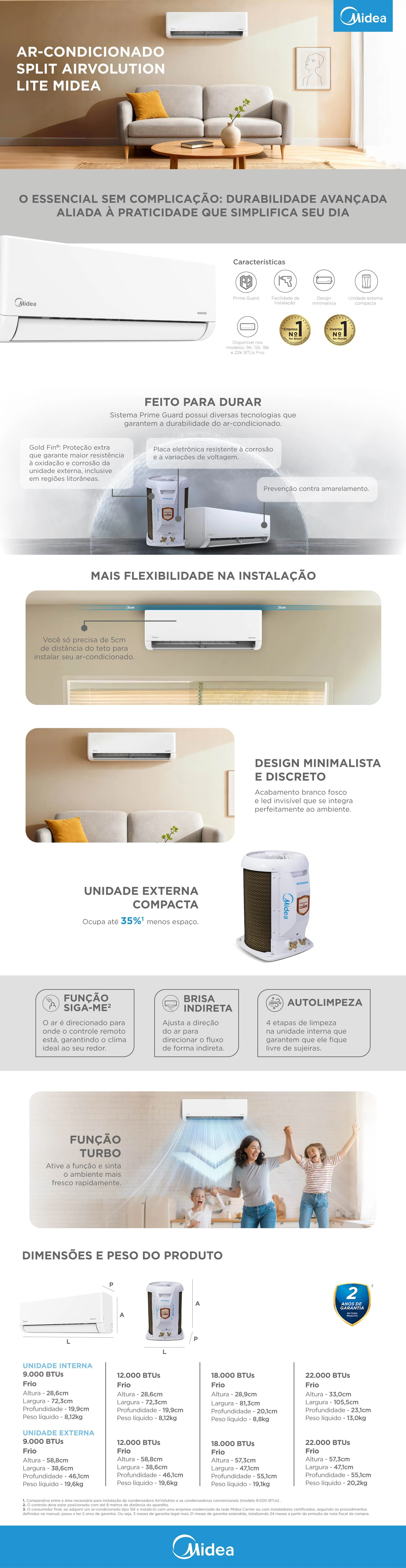 Detalhes do Split Hi Wall Inverter R-32 AI Airvolution Lite 9.000 BTUs Frio 220V Monofásico