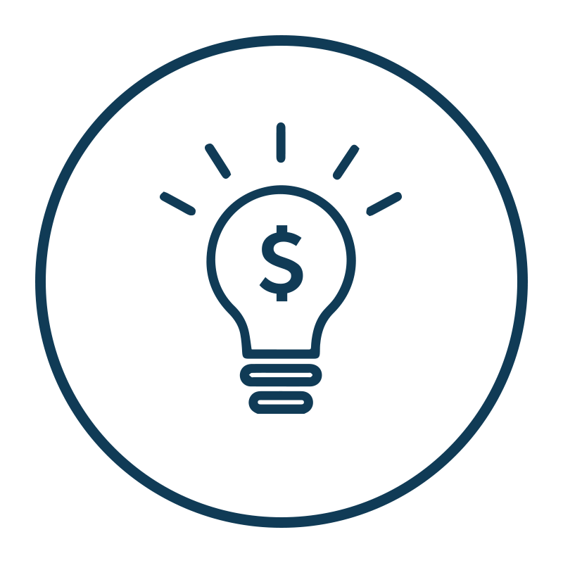 ícone de lâmpada com cifrão dentro simbolizando ideia de economia de dinheiro
