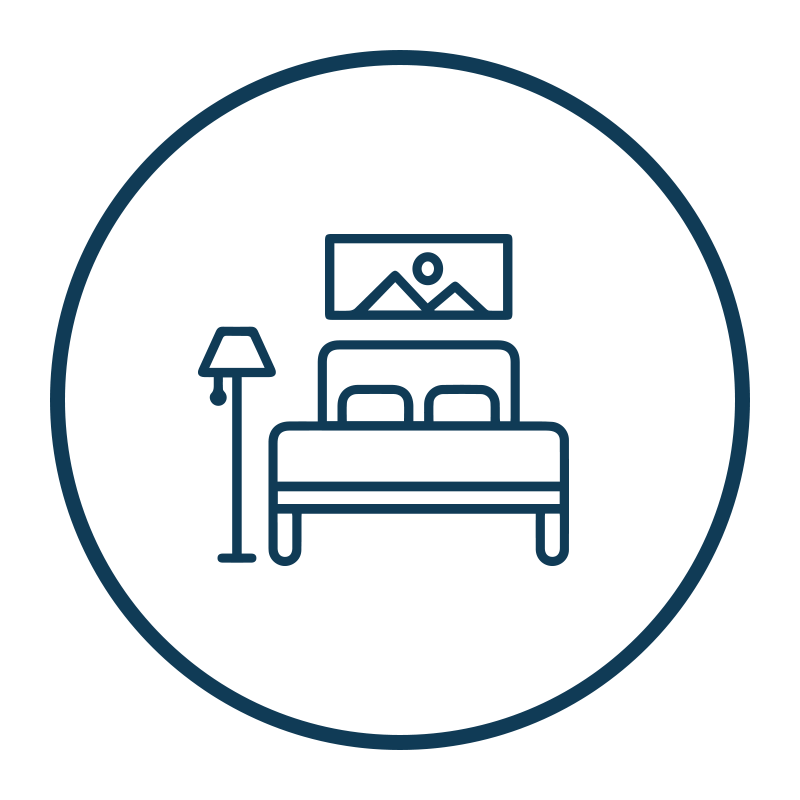 ícone de um quarto com cama, abajur e quadro